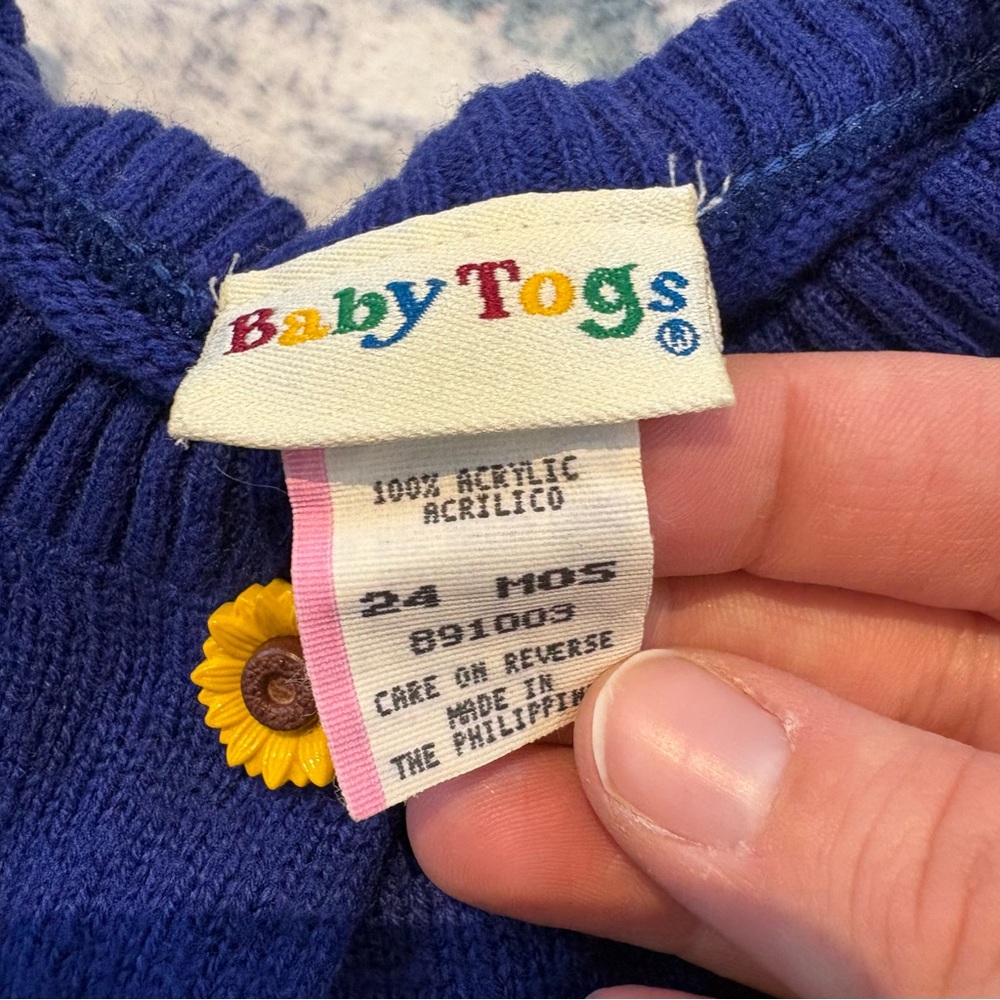 Vintage 90’s Baby Togs Blue Knit Sunflower Cardigan Sweater Size 24M - Picture 3 of 5